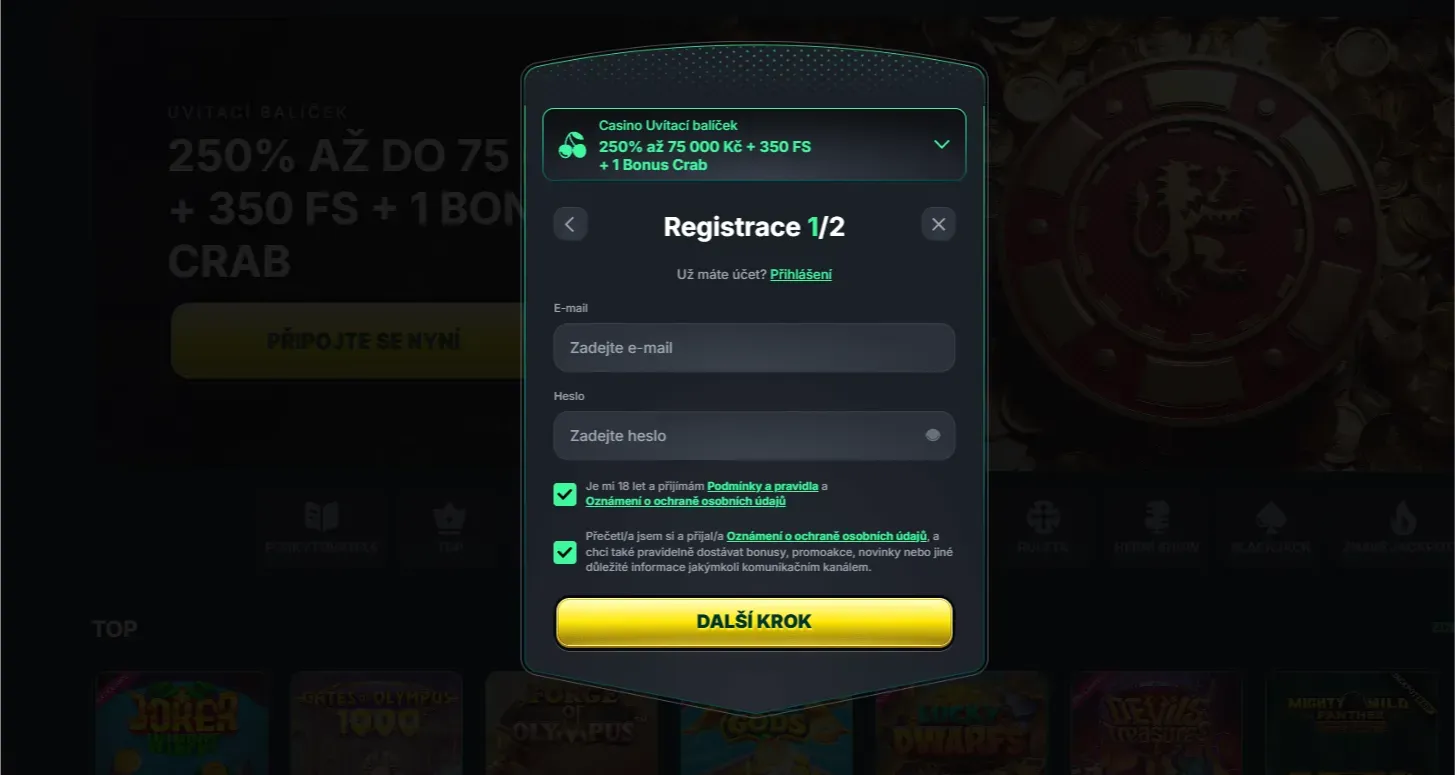 Registrace v zahraničním casinu pro české hráče krok za krokem